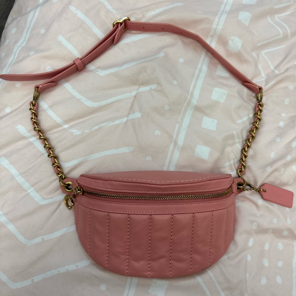 Coach blush pink crossbody Bag or belt bag with Gold Chain